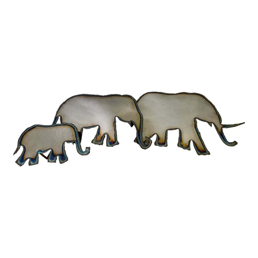 Vintage 70s Elephants Wall Sculpture Chrome Wall Hanging Good Luck